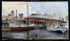 Historic Miniature Watercolor of Liverpool Docks Watercolour with Boats