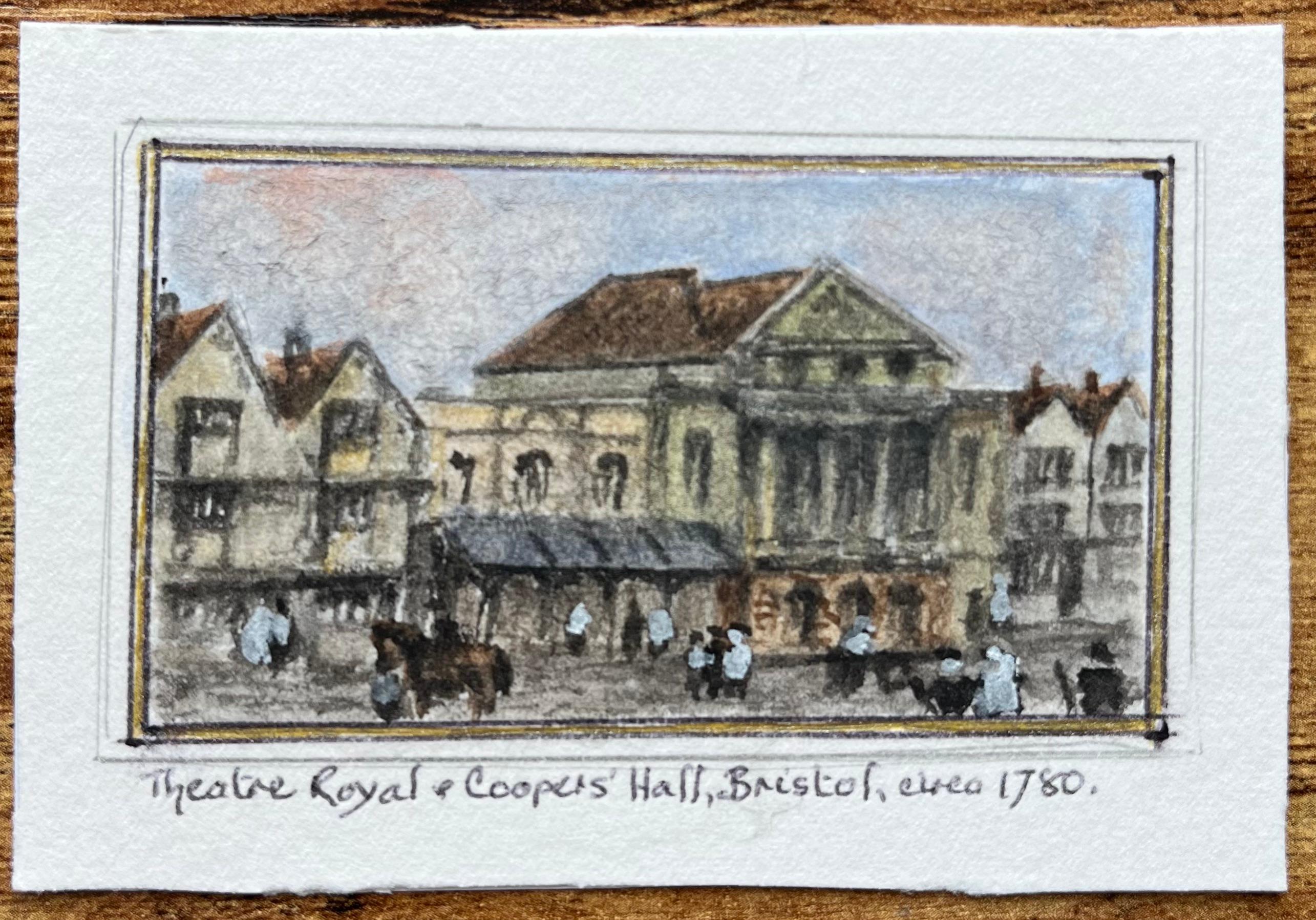 Historisches Miniatur-Aquarell des Theatre Royal und der Coopers Hall in Bristol – Art von Jack Grunwell