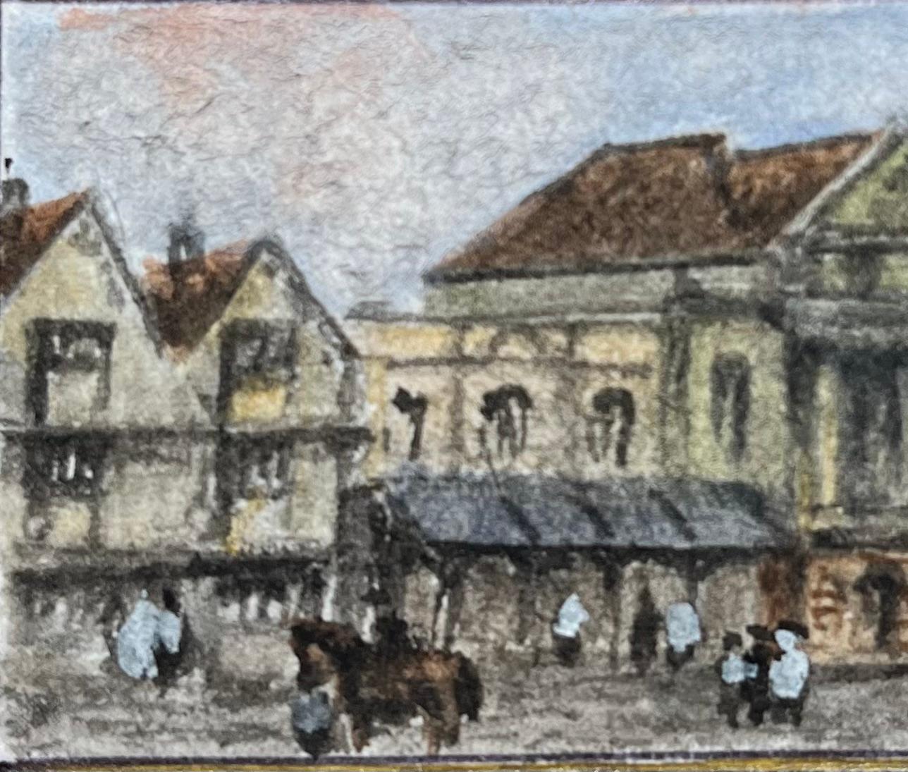 Historisches Miniatur-Aquarell des Theatre Royal und der Coopers Hall in Bristol (Grau), Landscape Art, von Jack Grunwell