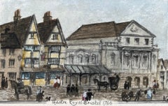Acuarela histórica en miniatura del Teatro Real de Bristol 1766 Escena callejera