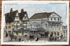 Miniature aquarelle historique du Theatre Royal Bristol 1766 Scène de rue