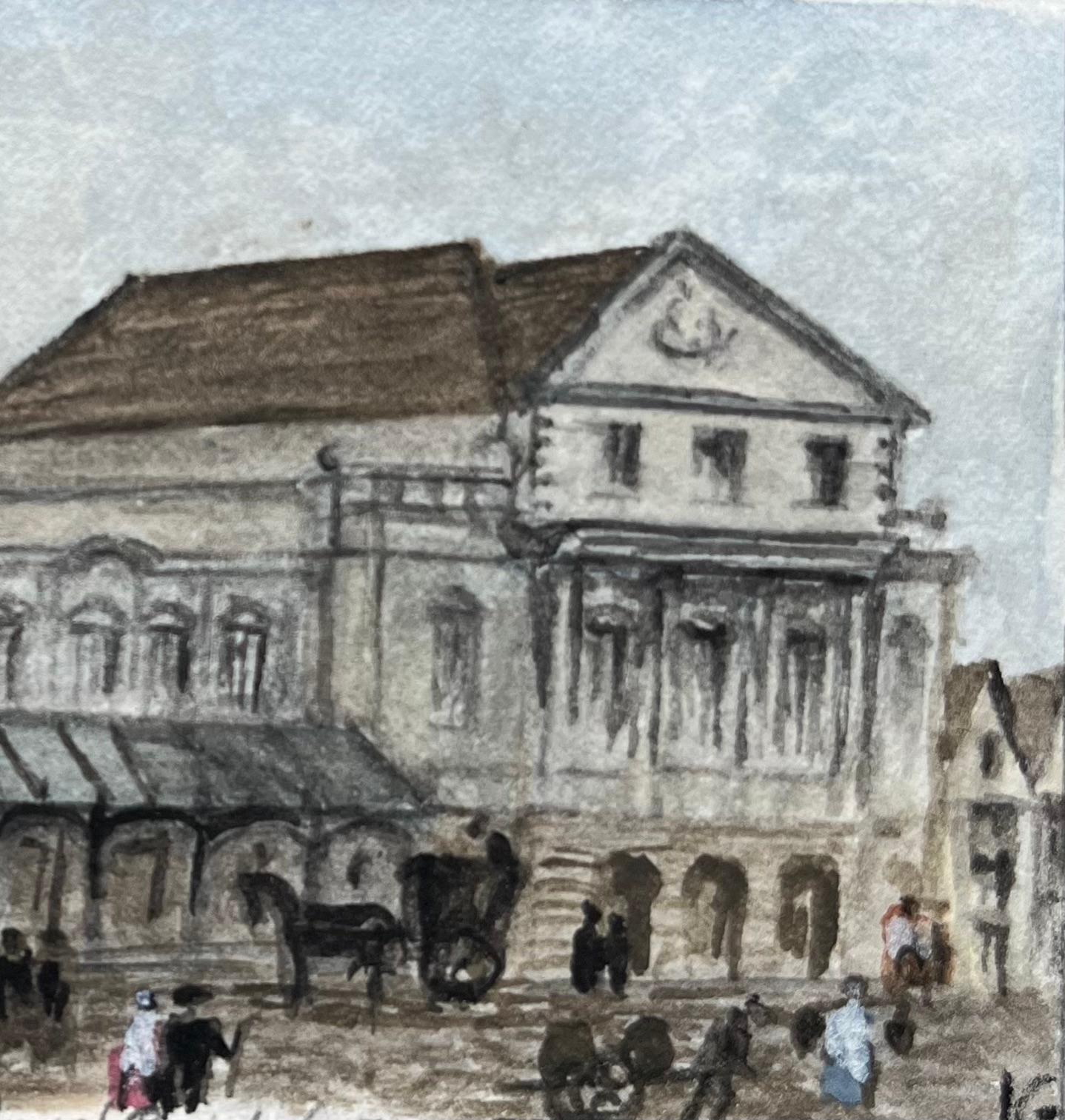 Historische Miniatur Aquarell des Theatre Royal Bristol 1766 Straßenszene (Englische Schule), Painting, von Jack Grunwell