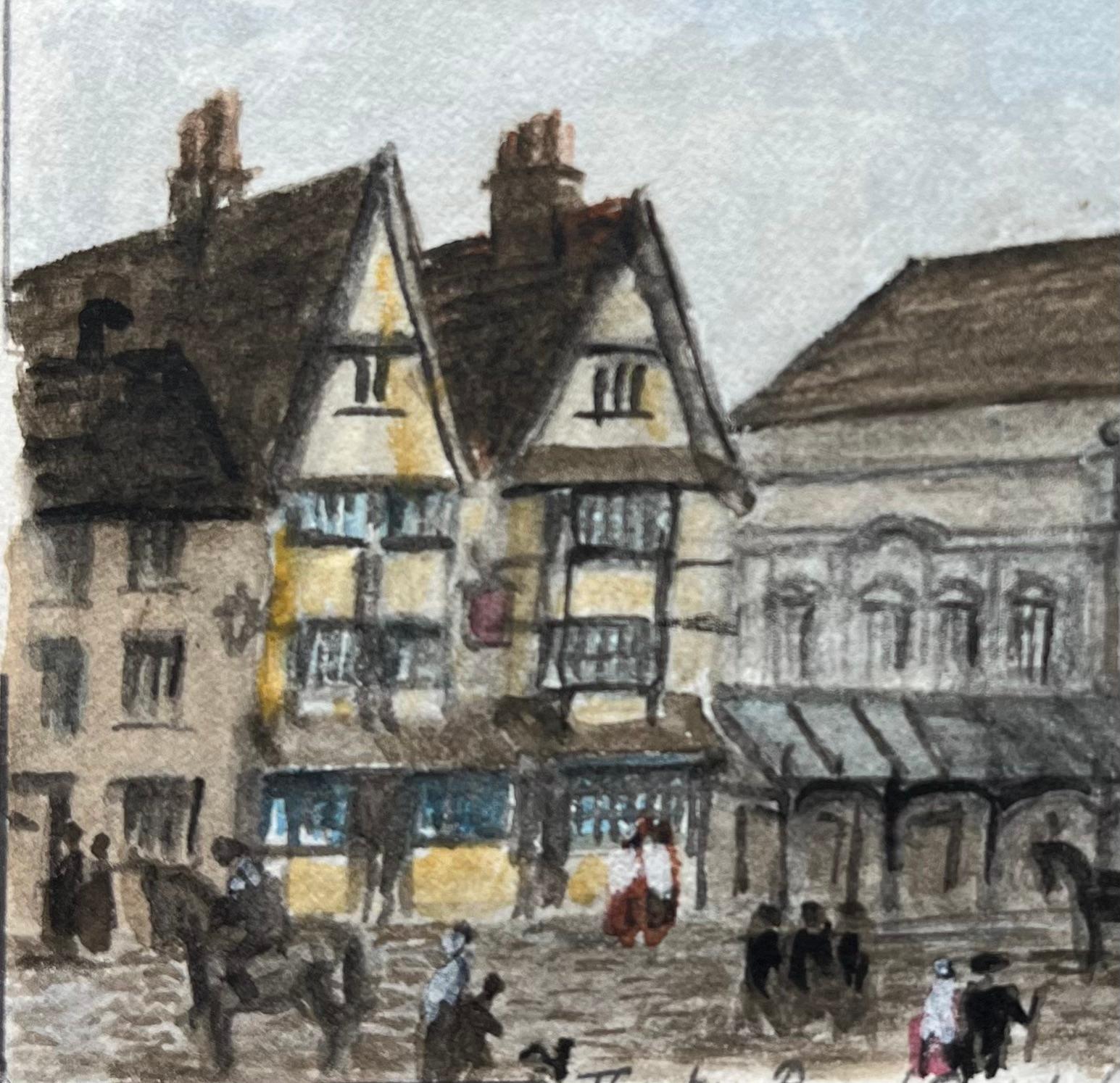 Historische Miniatur Aquarell des Theatre Royal Bristol 1766 Straßenszene (Grau), Landscape Painting, von Jack Grunwell