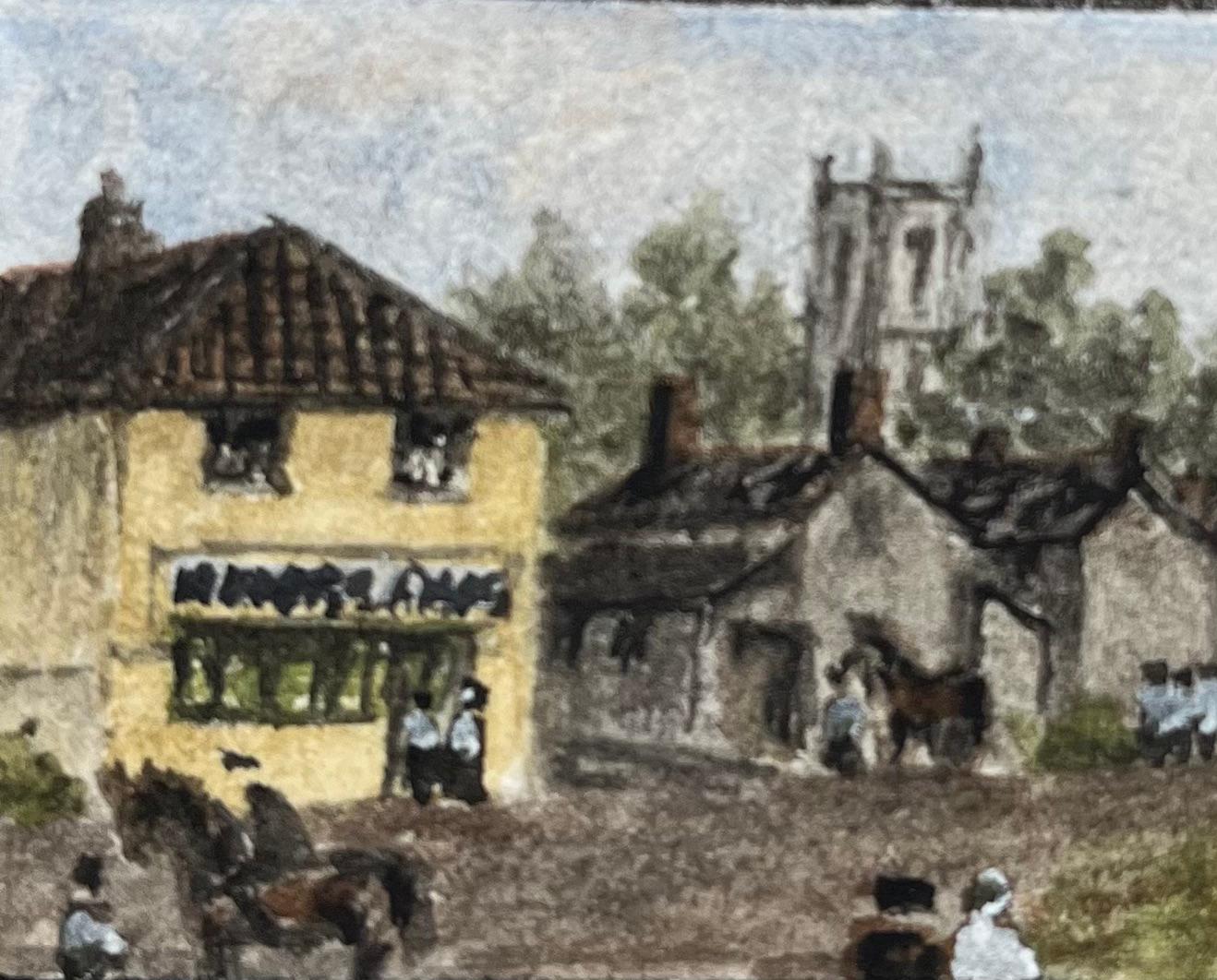Historic Miniature Watercolor of Brislington Village circa 1800 Kings Arms - Gray Landscape Painting by Jack Grunwell