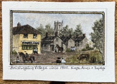 Historic Miniature Watercolor of Brislington Village circa 1800 Kings Arms