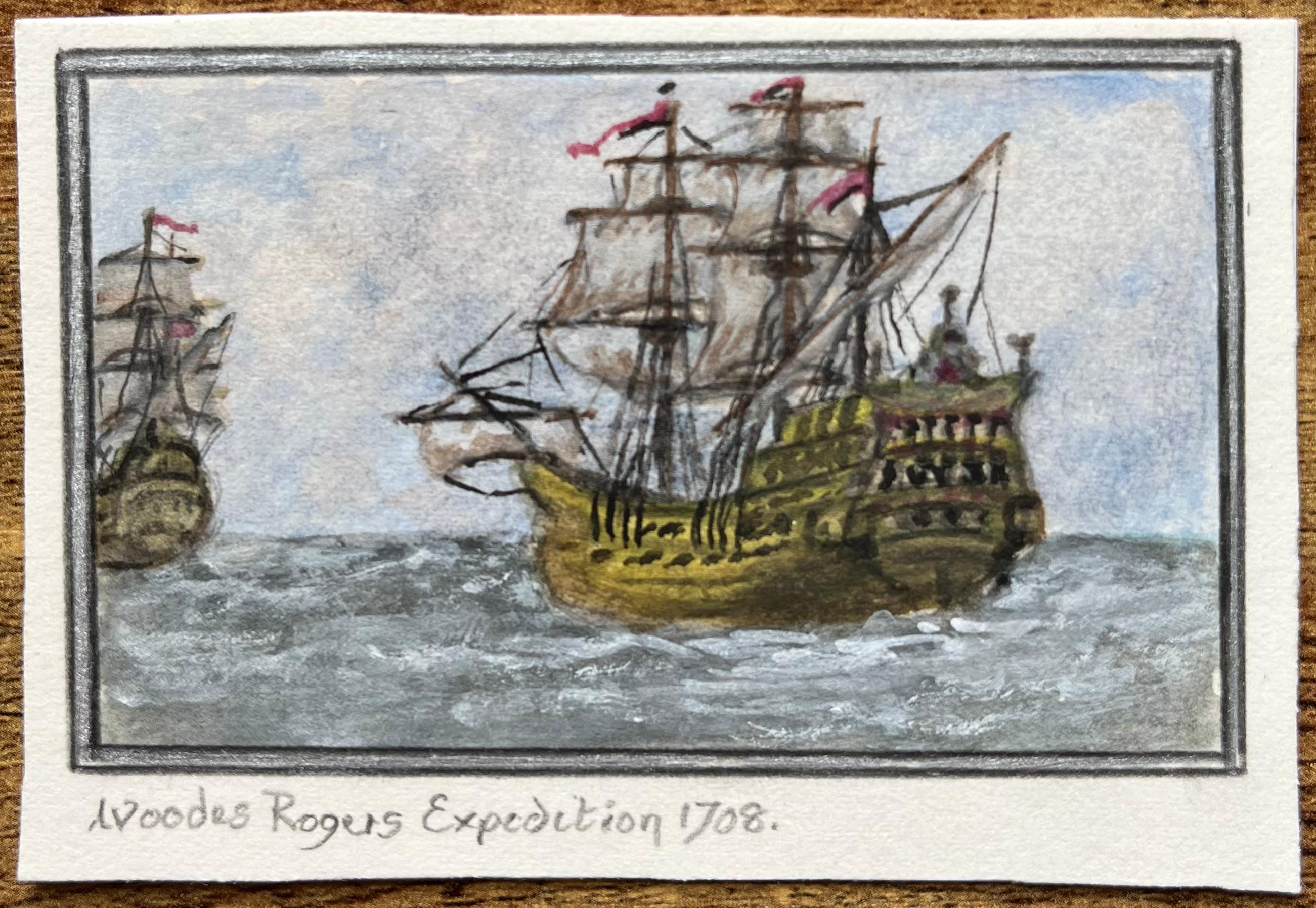 Woodes Rogers Expedition 1708 Naval Historical Watercolour Painting - Art by Jack Grunwell