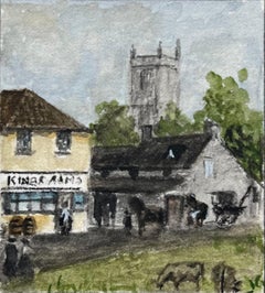 Acquerello storico in miniatura di Brislington Village Smithy e Kings Arms Inn