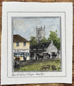 Historic Miniature Watercolor of Brislington Village Smithy and Kings Arms Inn