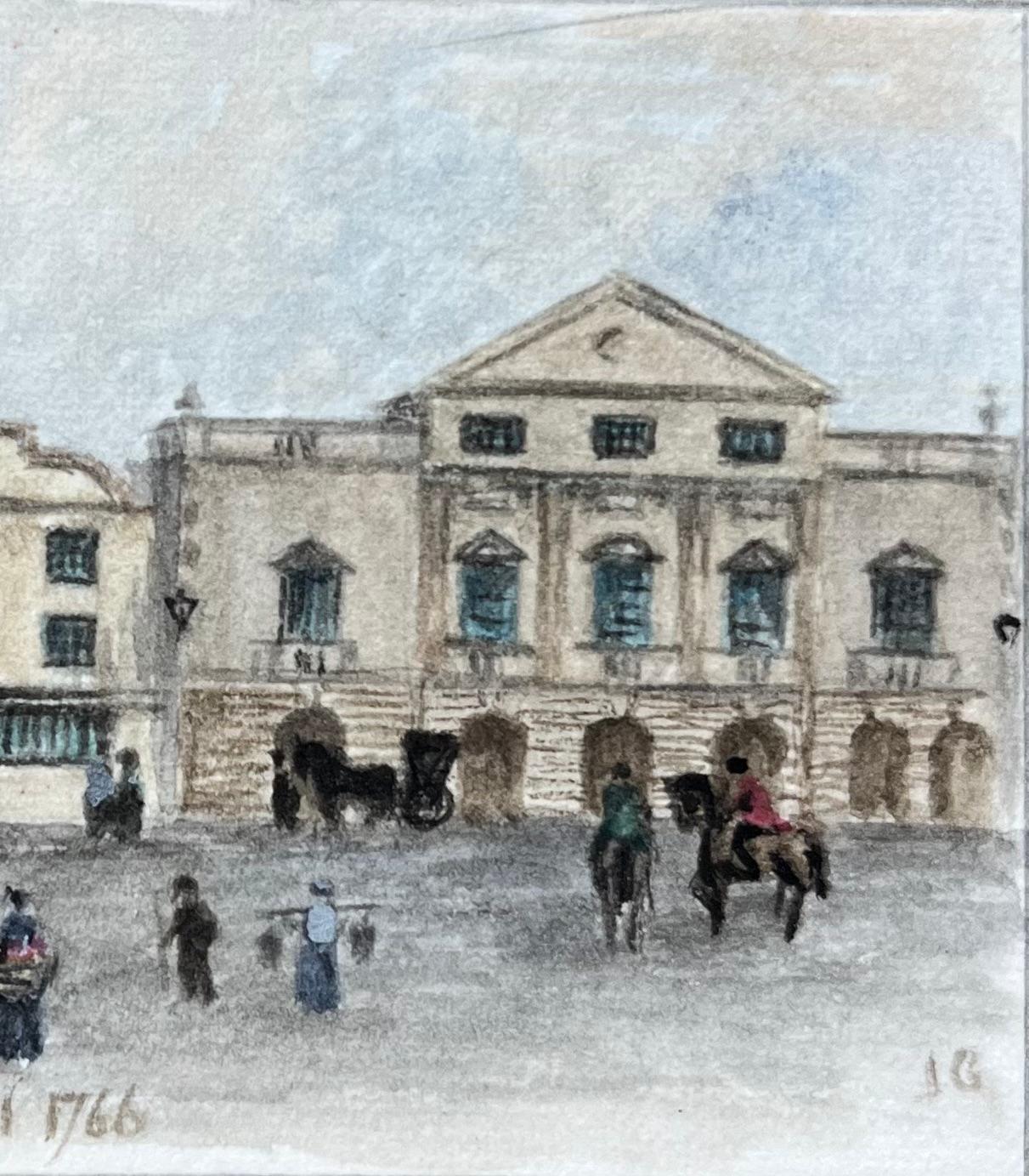 Historic Miniature Watercolor of Theatre Royal Bristol 1766 - English School Painting by Jack Grunwell