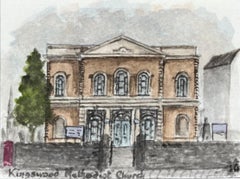 Acuarela en miniatura de la Iglesia Metodista de Kingswood en Bristol