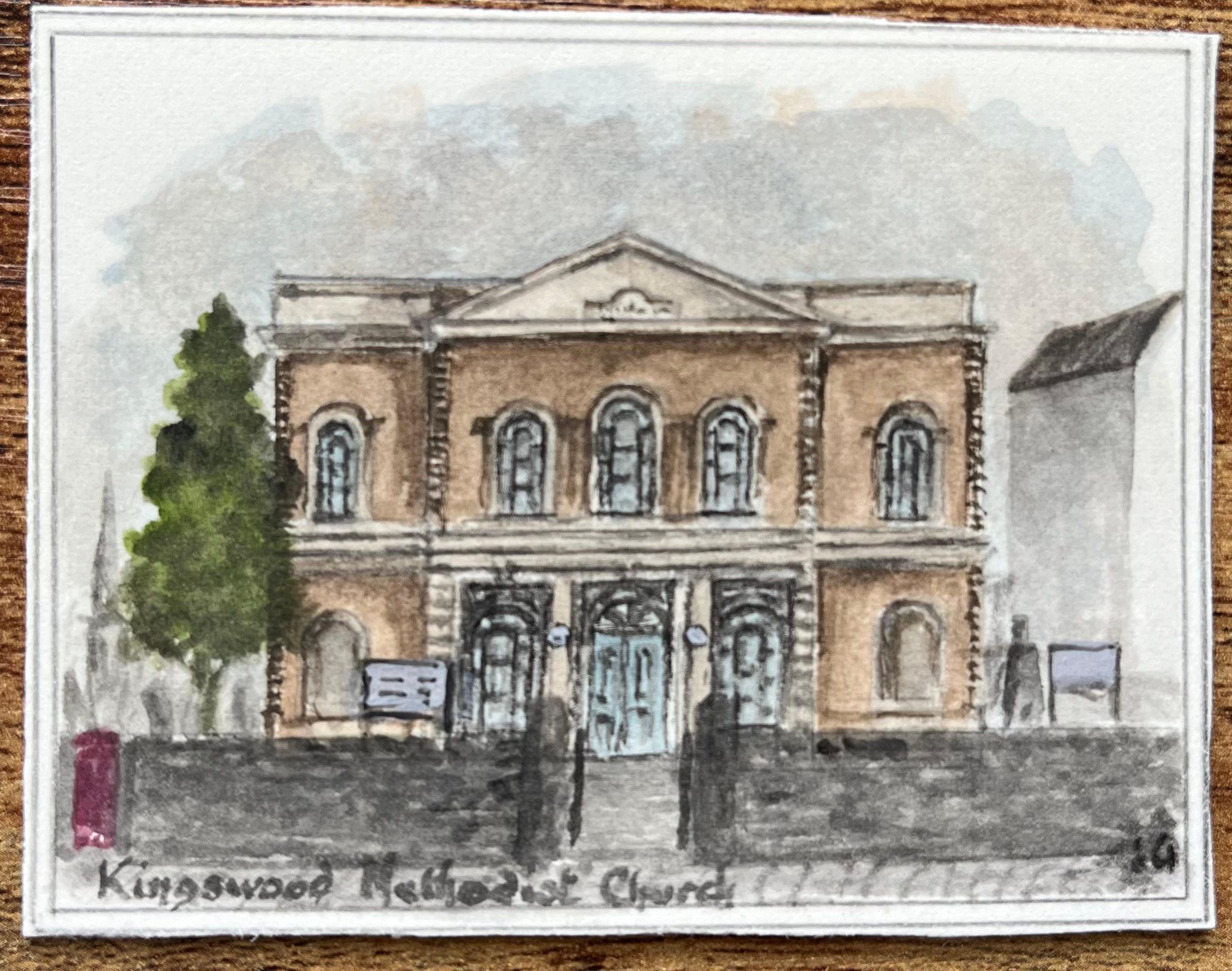 Miniatur-Aquarell der Kingswood Methodist Church's in Bristol – Painting von Jack Grunwell