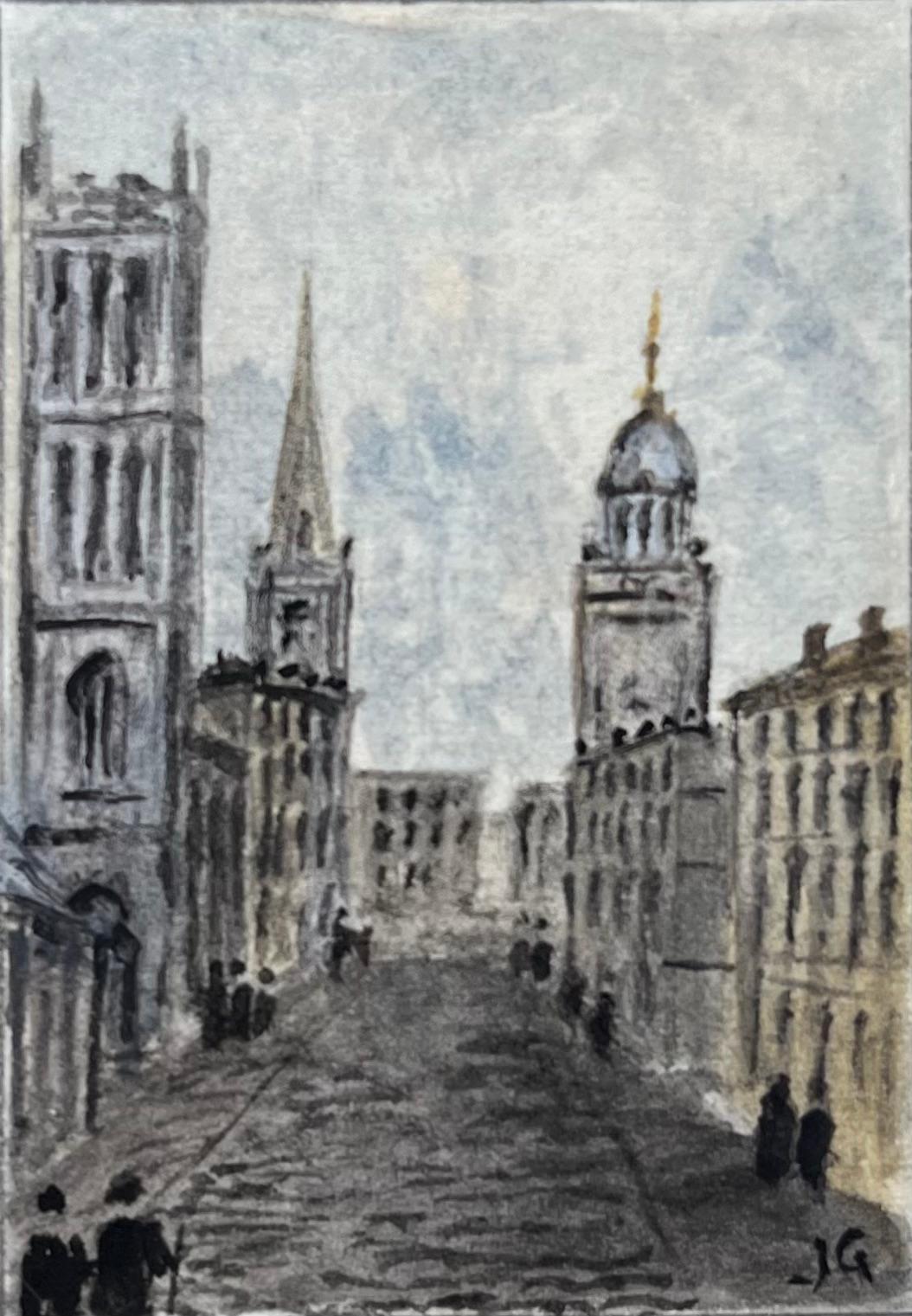 Acquerello storico in miniatura di St Werburghs e Corn Street Bristol 1870