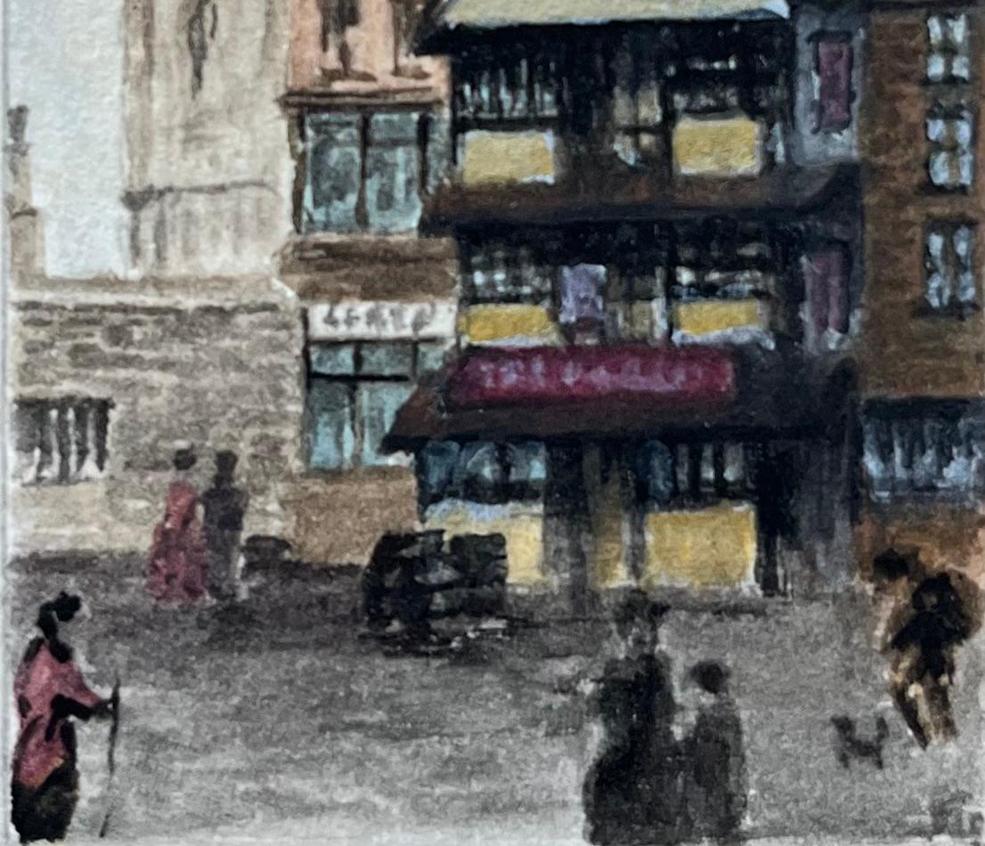 Shakespeare Inn and Temple Church Bristol Historical Street Scene - English School Painting by Jack Grunwell