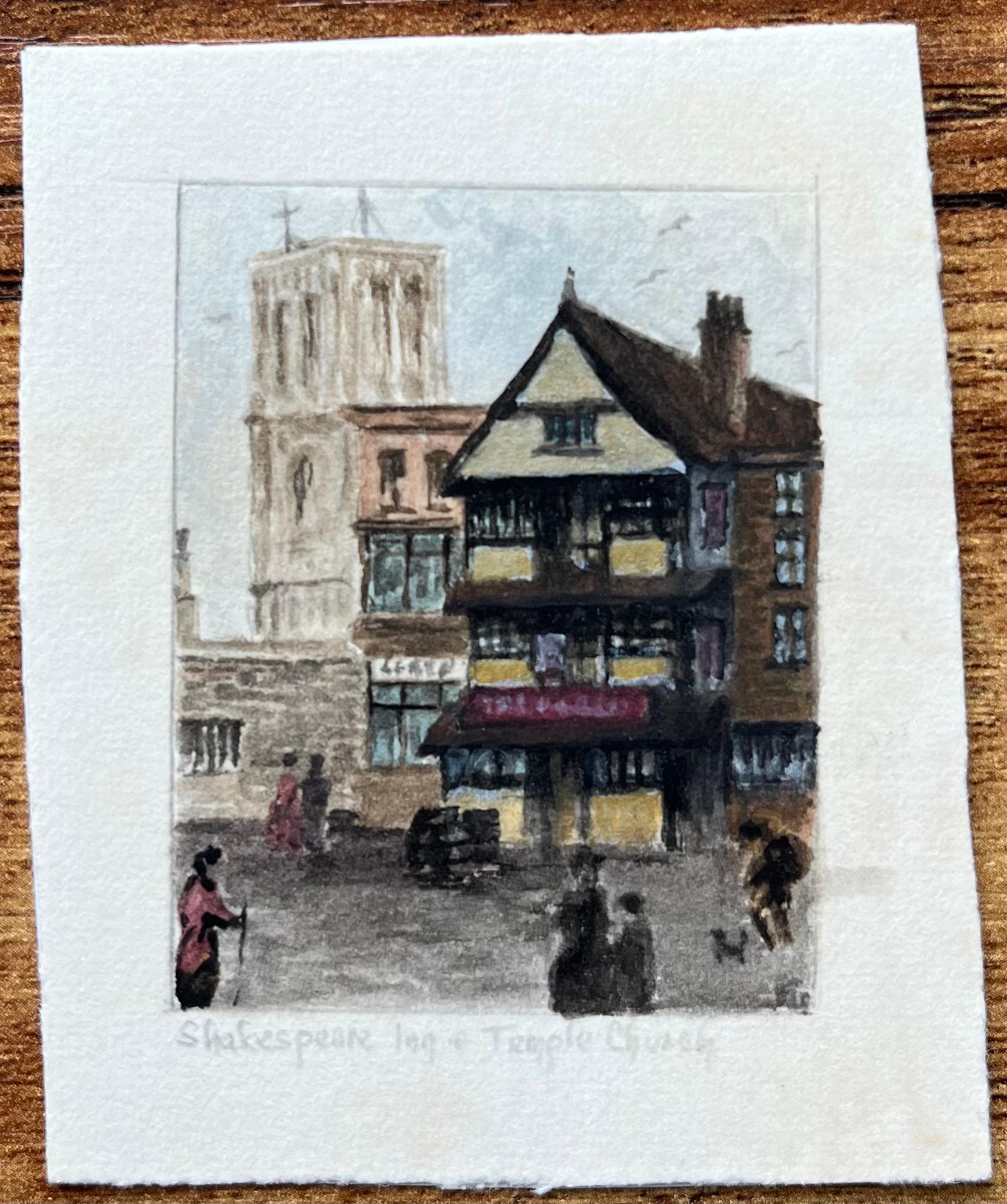 Shakespeare Inn and Temple Church Bristol Historical Street Scene - Painting by Jack Grunwell