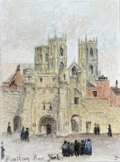 Historic Miniature Watercolor of Bootham Bar and York Minster in York