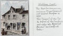 Acuarela histórica en miniatura del lugar de reunión de Wickham Court Bristol 1645