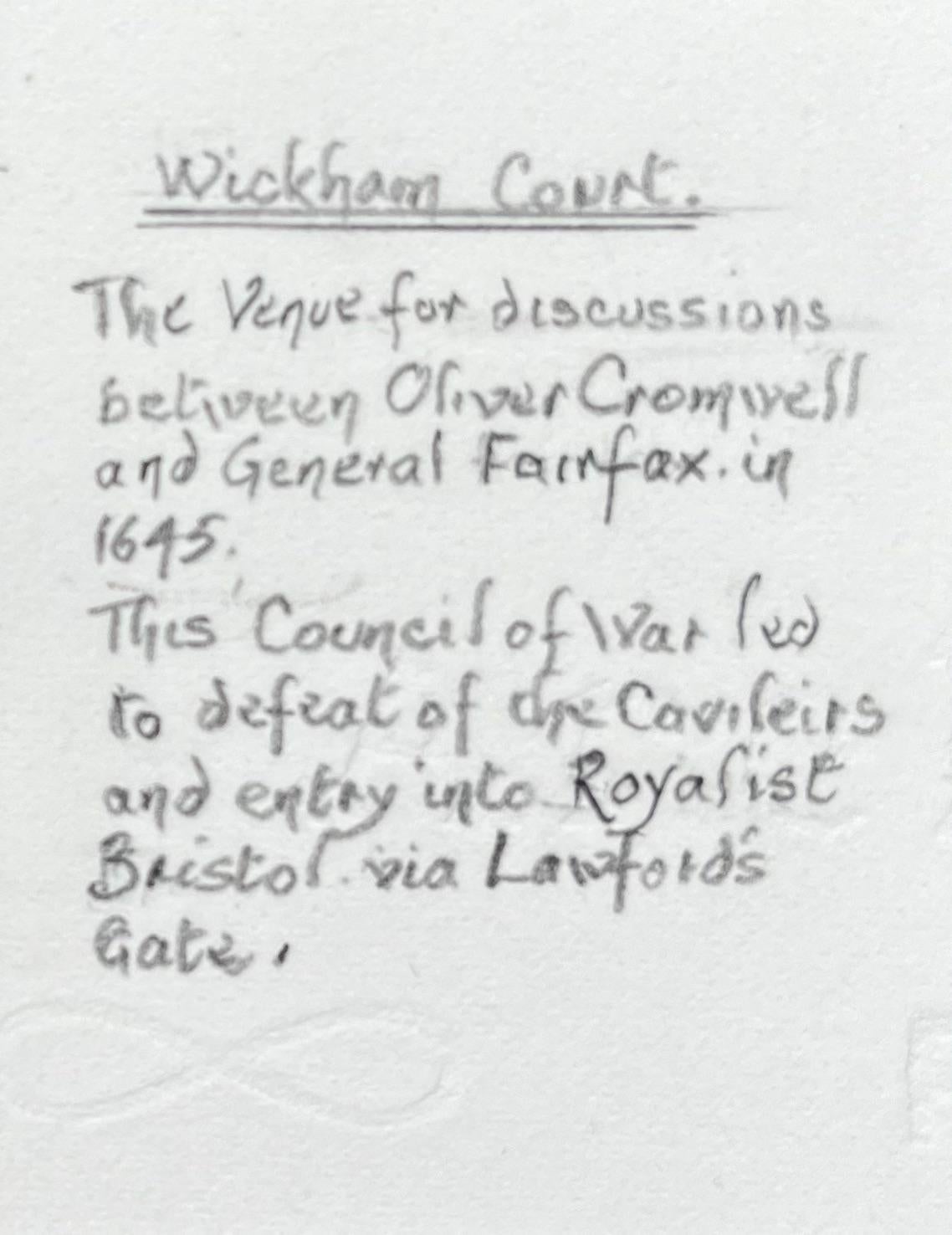 Historic Miniature Watercolor of Wickham Court Bristol 1645 Meeting Site - Gray Landscape Painting by Jack Grunwell