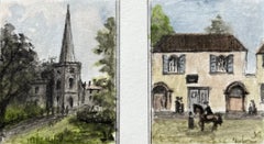 Ein Paar Miniatur-Aquarelle der Frenchay Church und des Friends Meeting House