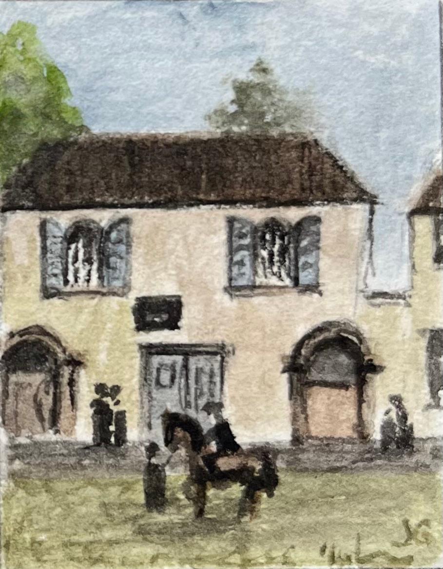 Ein Paar Miniatur-Aquarelle der Frenchay Church und des Friends Meeting House (Grau), Landscape Art, von Jack Grunwell