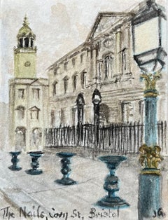 Acuarela histórica en miniatura de The Nails y Corn Street Exchange en Bristol