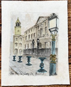 Historisches Miniatur-Aquarell von The Nails und Corn Street Exchange in Bristol