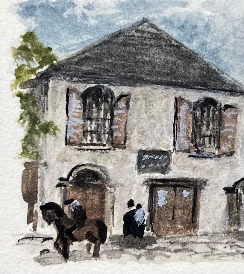 Historic Miniature Watercolor of Quaker Meeting House in Frenchay - English School Art by Jack Grunwell