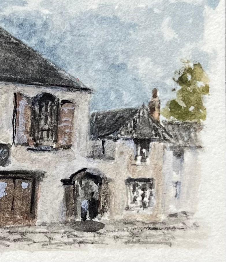 Historic Miniature Watercolor of Quaker Meeting House in Frenchay - Gray Landscape Art by Jack Grunwell