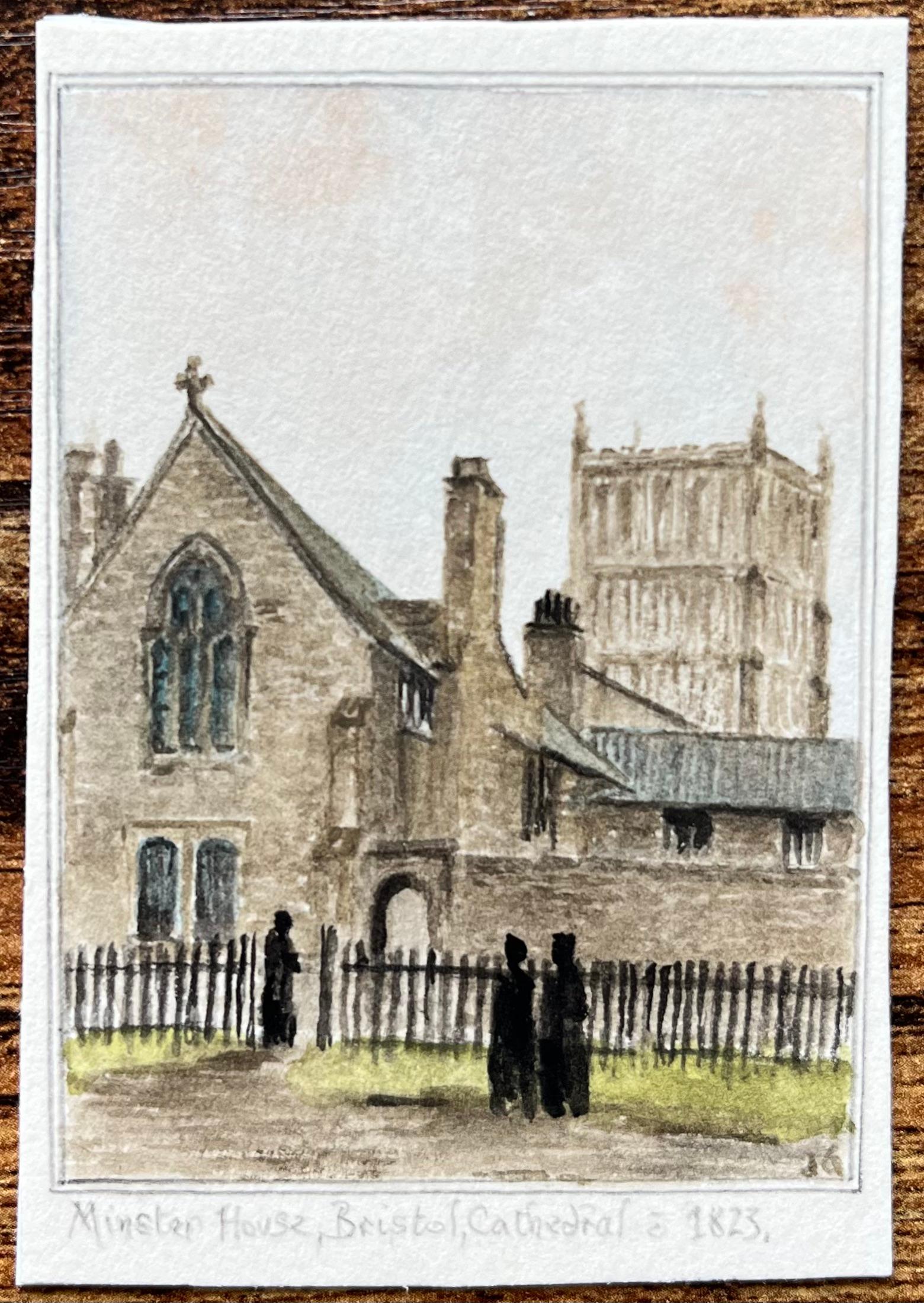 Historisches Miniatur-Aquarell des Minster House und der Kathedrale von Bristol um 1833 – Art von Jack Grunwell