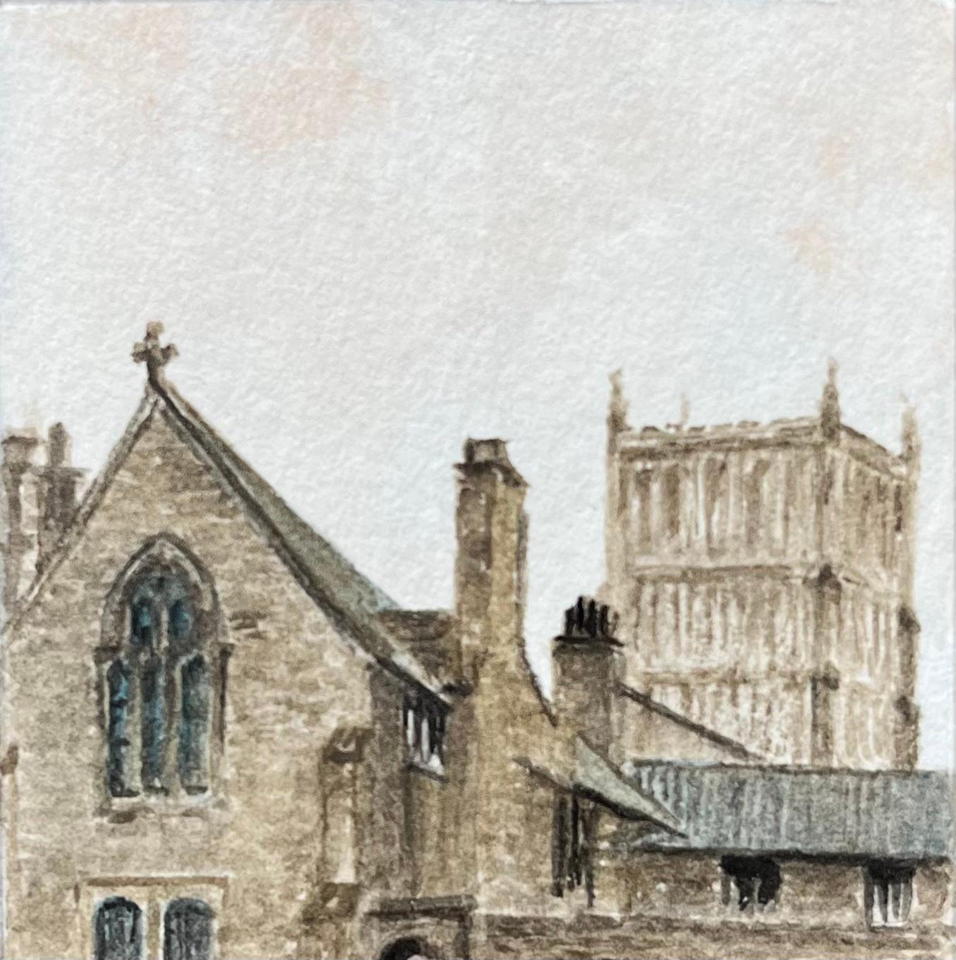 Historisches Miniatur-Aquarell des Minster House und der Kathedrale von Bristol um 1833 (Beige), Landscape Art, von Jack Grunwell