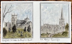 Pareja de acuarelas de la iglesia de St. John the Baptist Horfield y St Mary Redcliffe