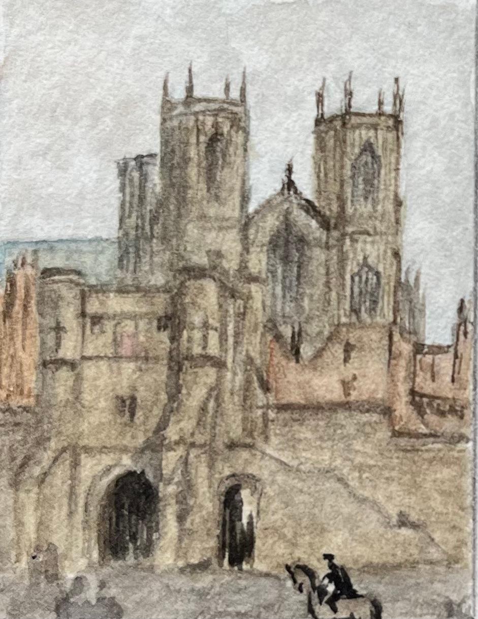 Coppia di acquerelli di scene di Bootham Bar e Micklegate Bar York City - Art Scuola inglese di Jack Grunwell