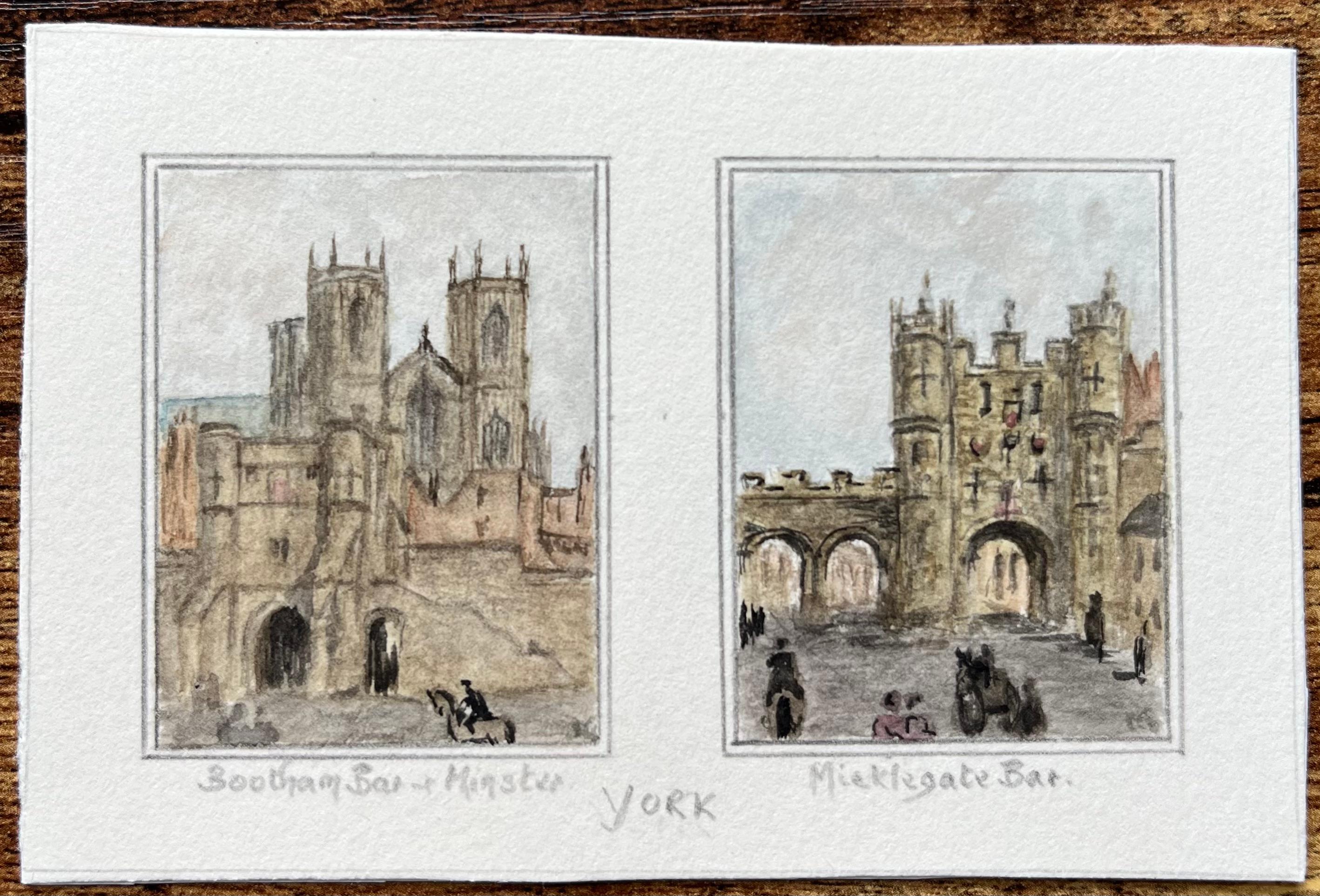 Coppia di acquerelli di scene di Bootham Bar e Micklegate Bar York City - Art di Jack Grunwell
