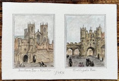 Pair of Watercolors of Bootham Bar and Micklegate Bar York City Scenes
