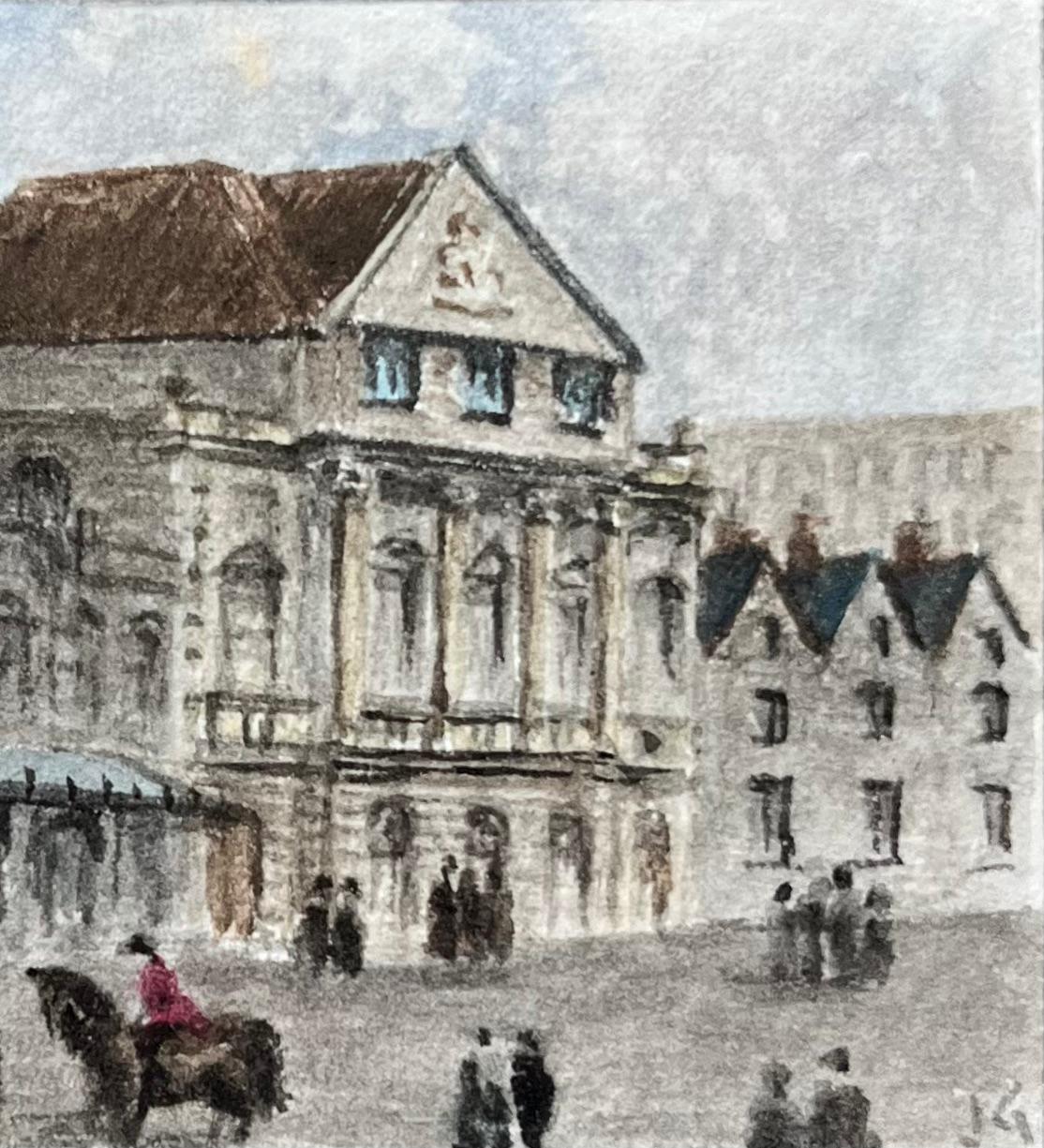 Aquarelle miniature historique du Theatre Royal Bristol fondé en 1776 - École anglaise Painting par Jack Grunwell