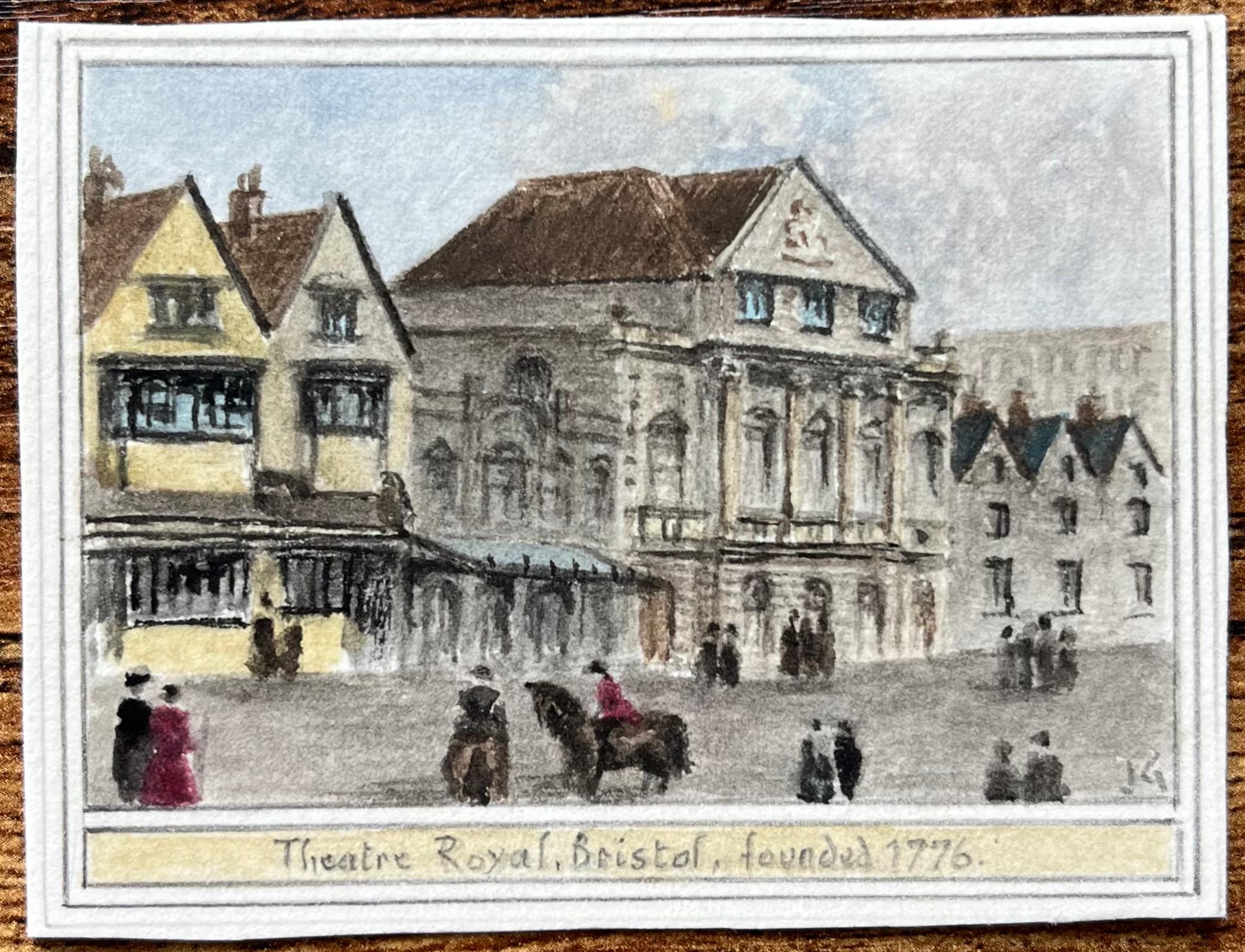 Aquarelle miniature historique du Theatre Royal Bristol fondé en 1776 - Painting de Jack Grunwell