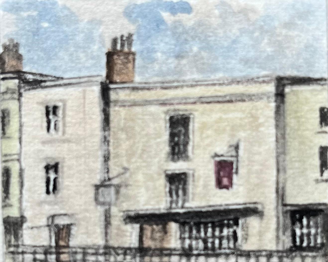 Historische Miniatur Aquarell von Portcullis Inn Pub Szene (Englische Schule), Painting, von Jack Grunwell