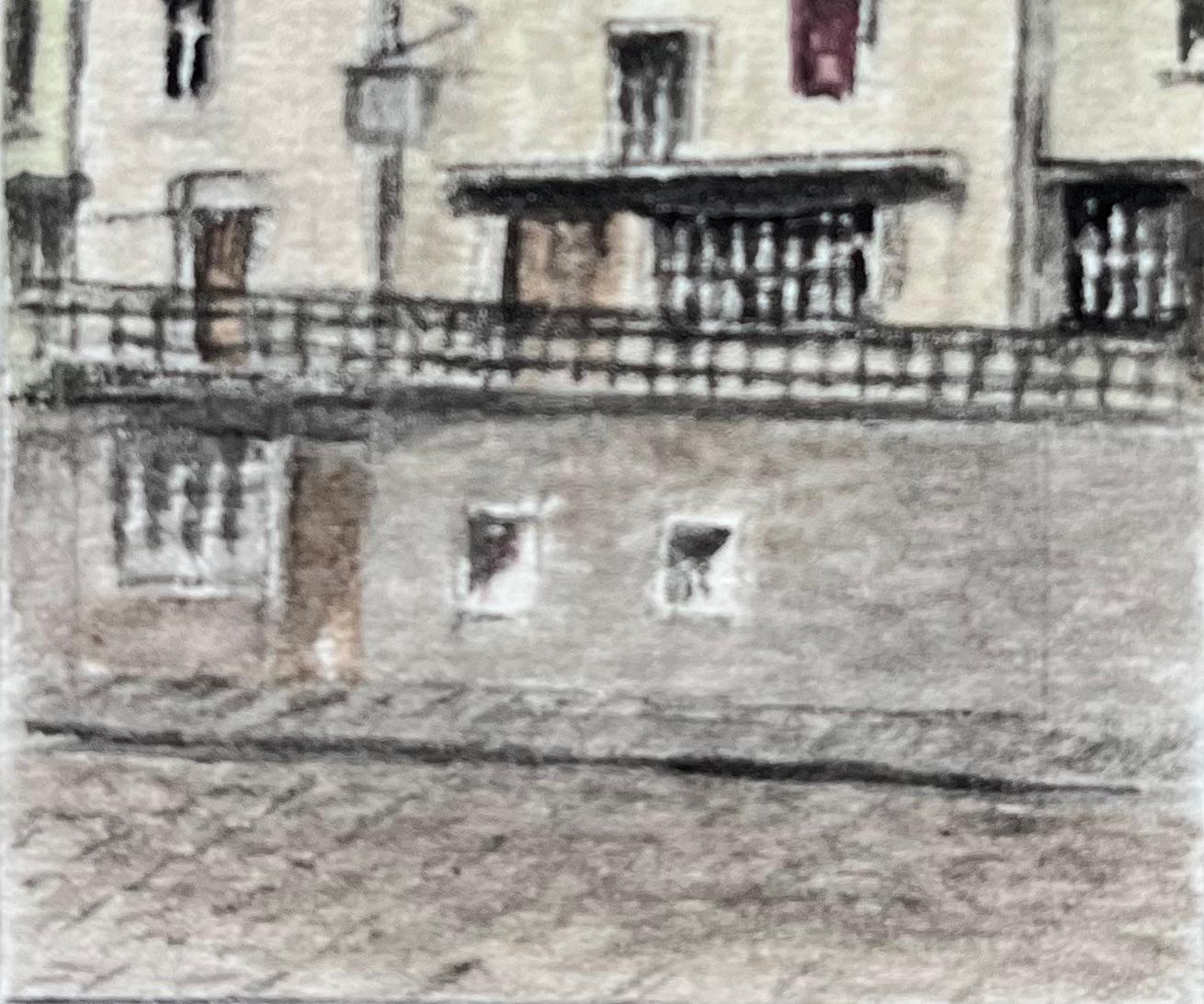Historische Miniatur Aquarell von Portcullis Inn Pub Szene (Grau), Landscape Painting, von Jack Grunwell