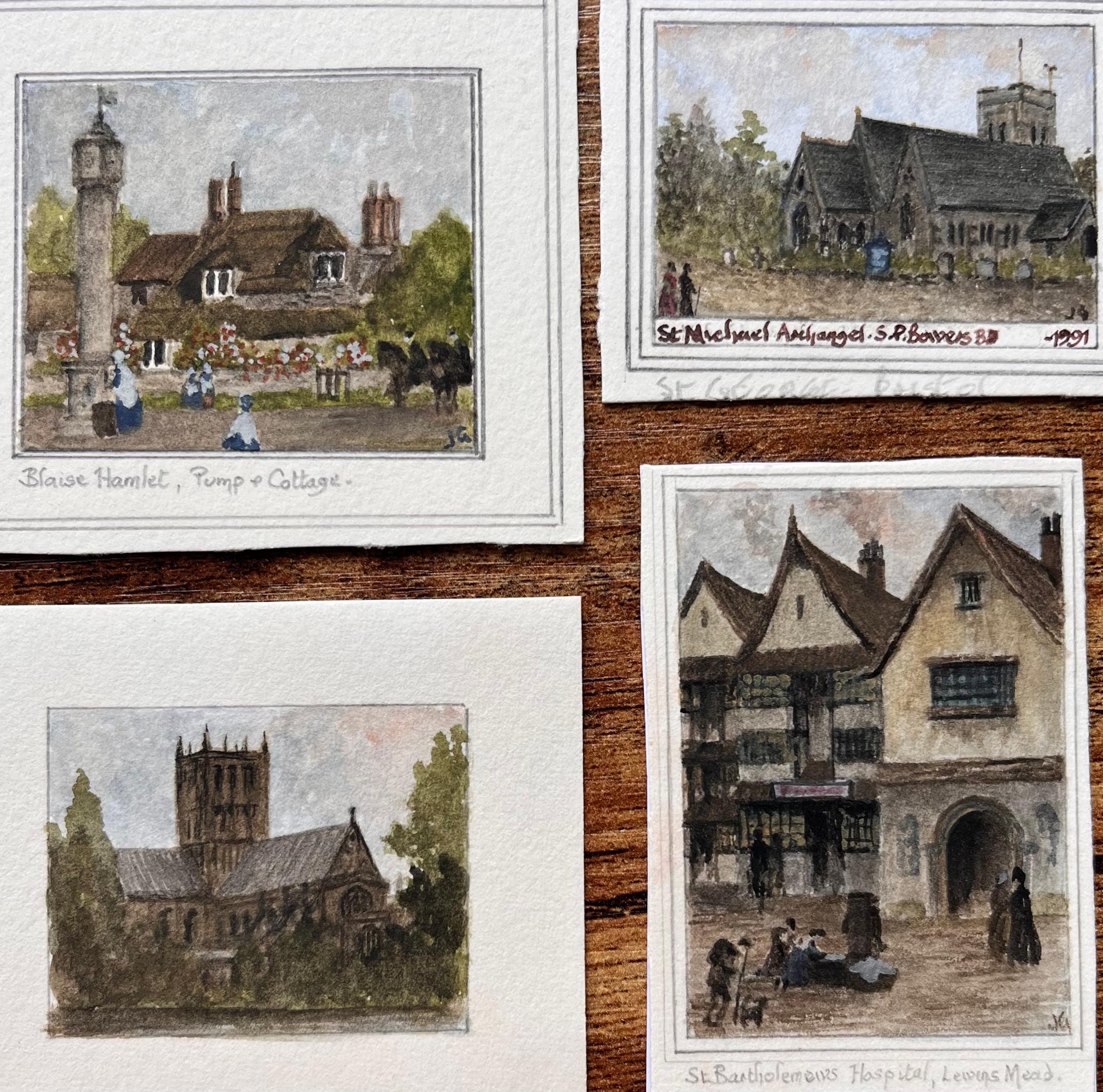 Jack Grunwell Landscape Art - Set of Four Historic Miniature Watercolors of Blaise Hamlet and Bristol Landmark