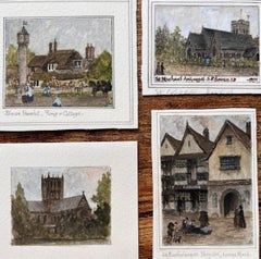 Conjunto de cuatro acuarelas históricas en miniatura de Blaise Hamlet y un monumento de Bristol