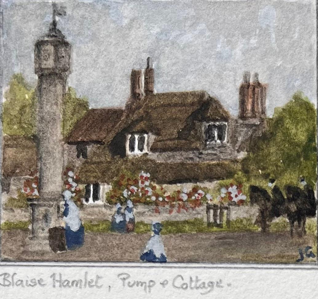 Set of Four Historic Miniature Watercolors of Blaise Hamlet and Bristol Landmark - English School Art by Jack Grunwell