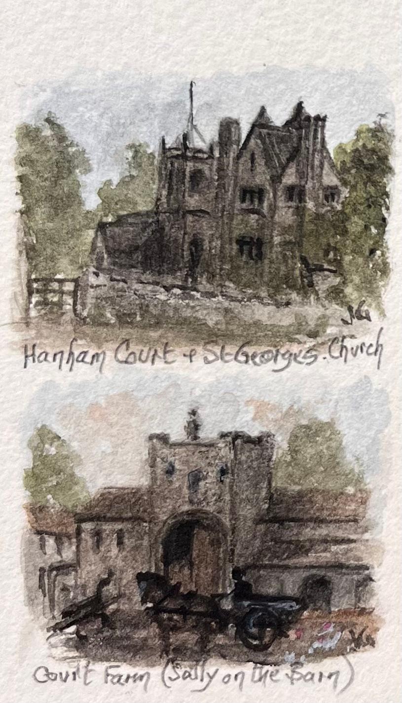 Set of 12 Miniature Watercolors of Historic Bristol Churches and Landmarks - English School Painting by Jack Grunwell