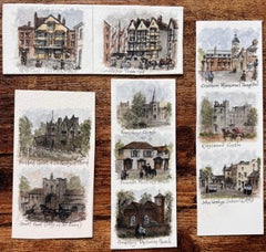 Set of 12 Miniature Watercolors of Historic Bristol Churches and Landmarks