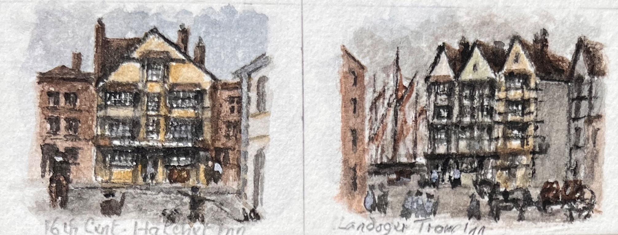 Set of 12 Miniature Watercolors of Historic Bristol Churches and Landmarks - Gray Landscape Painting by Jack Grunwell