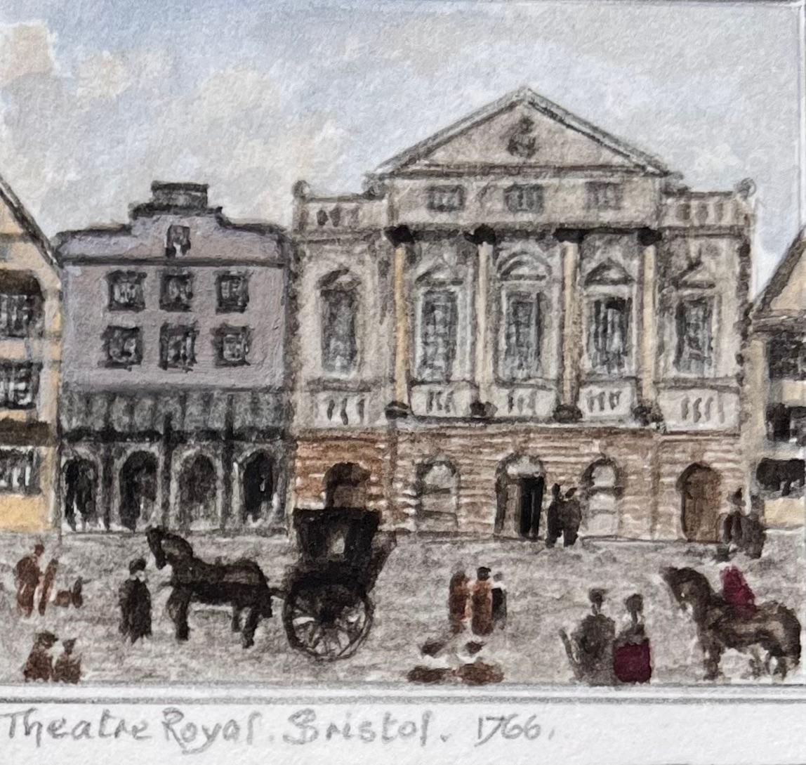 Set of Four Miniature Watercolors of Historic Theatres and Chapels in Bristol - Gray Landscape Art by Jack Grunwell
