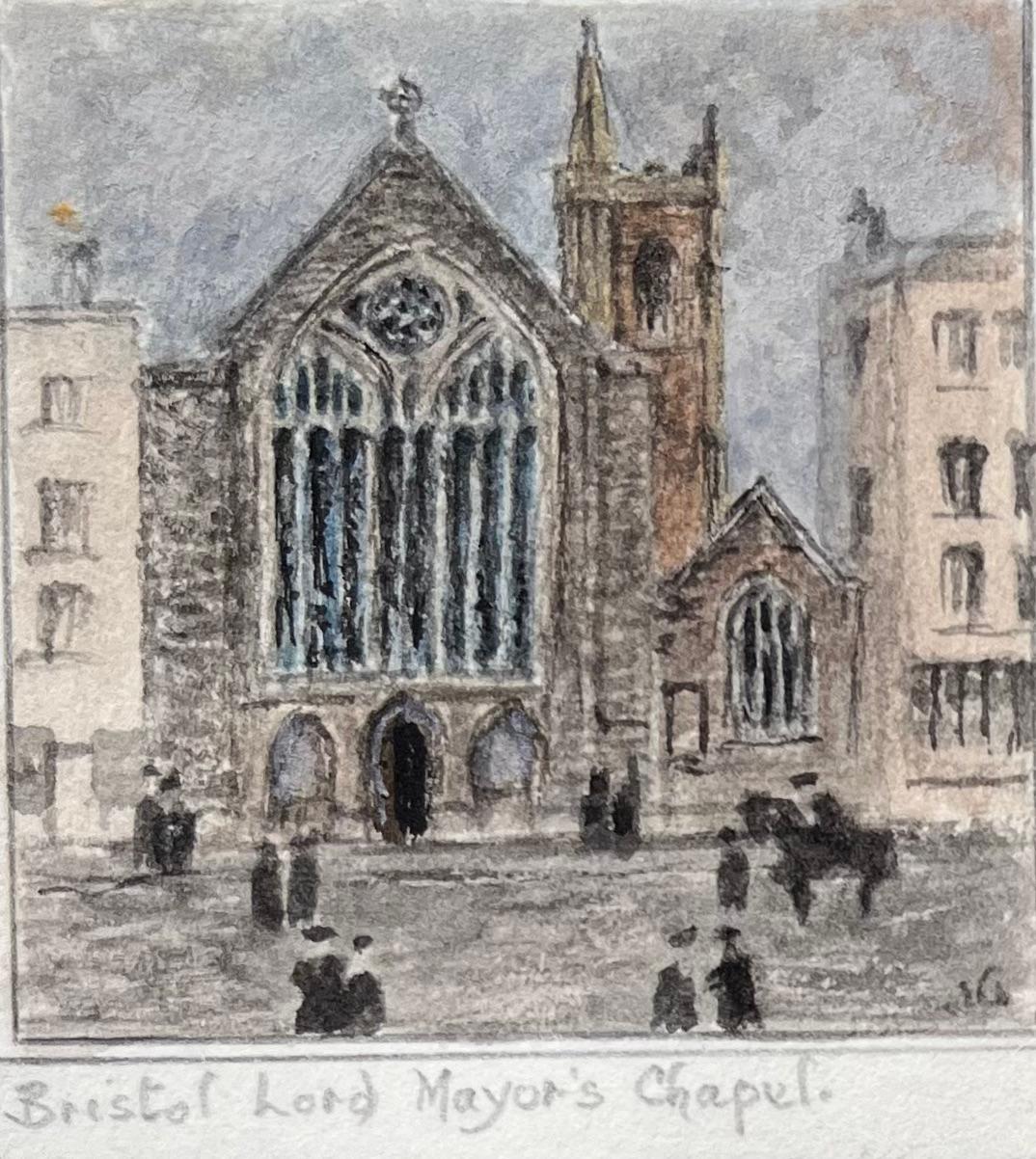 Set of Four Miniature Watercolors of Historic Theatres and Chapels in Bristol - English School Art by Jack Grunwell