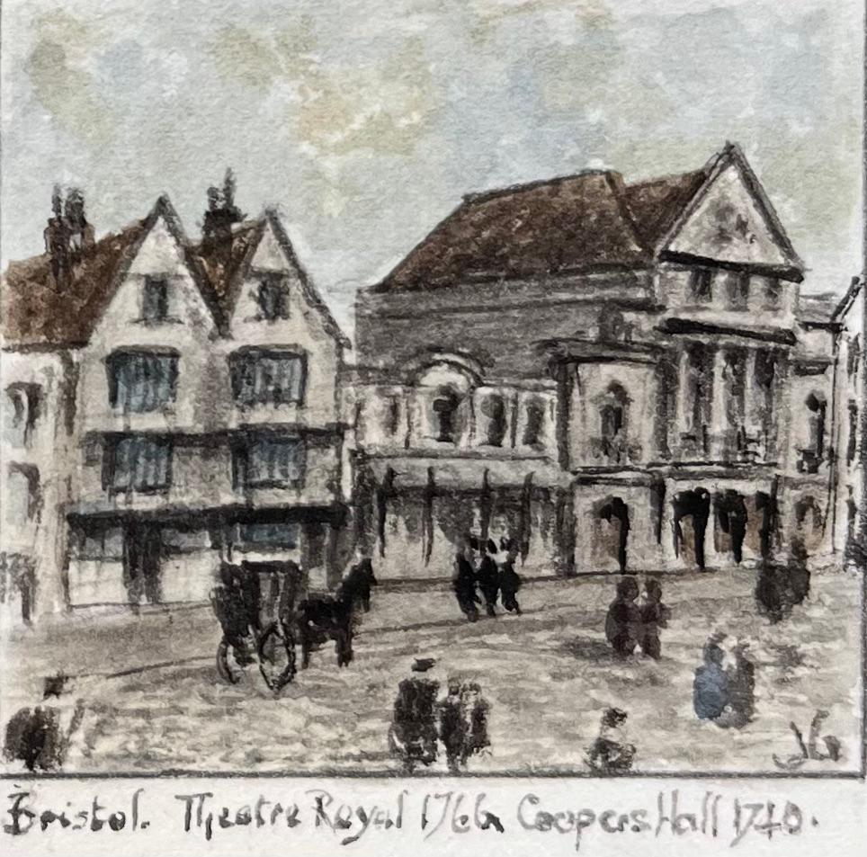 Set of Four Miniature Watercolors of Historic Theatres and Chapels in Bristol For Sale 1