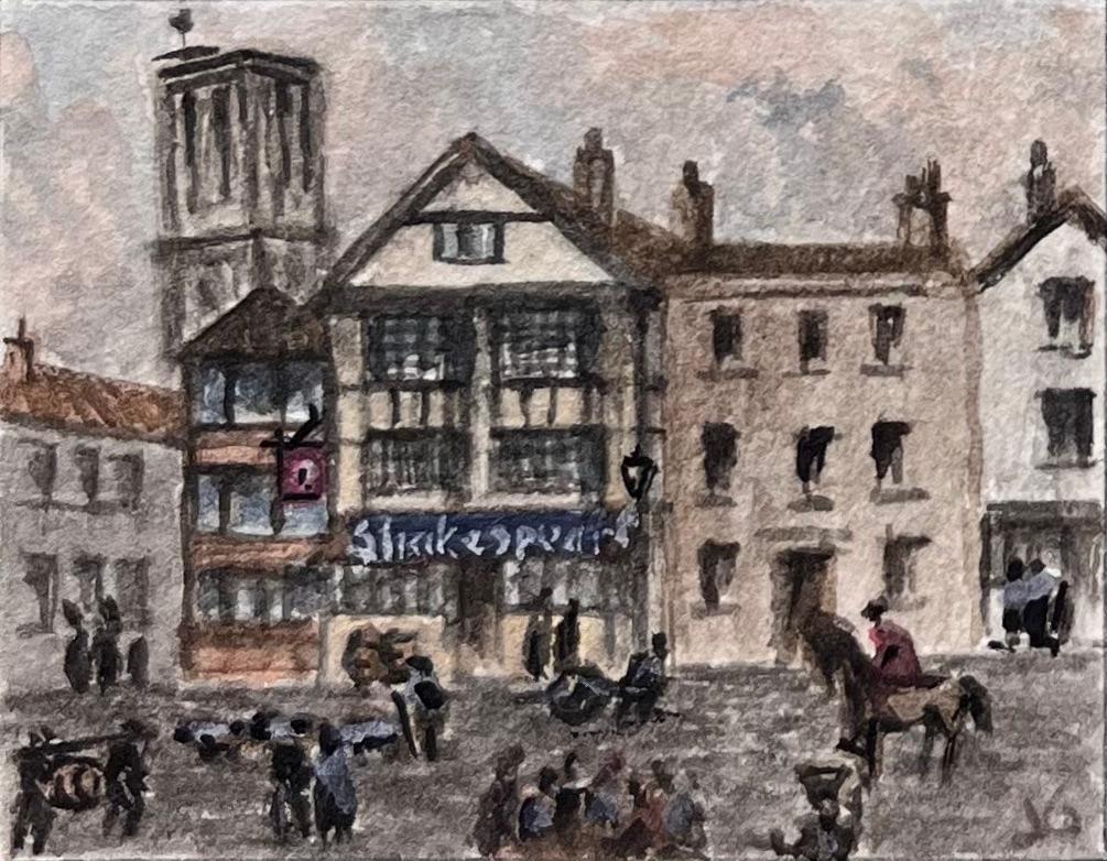 Title: Set of Four Miniature Watercolors of Historic Theatres and Chapels in Bristol
by Jack Grunwell, 20th century British artist 
Medium: Watercolor on thin card, unframed
Measurements (each): Approx. : 2.5 inches (height) x 2.75 inches