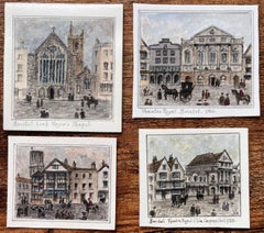 Ensemble de quatre aquarelles miniatures représentant des théâtres et des chapelles historiques de Bristol