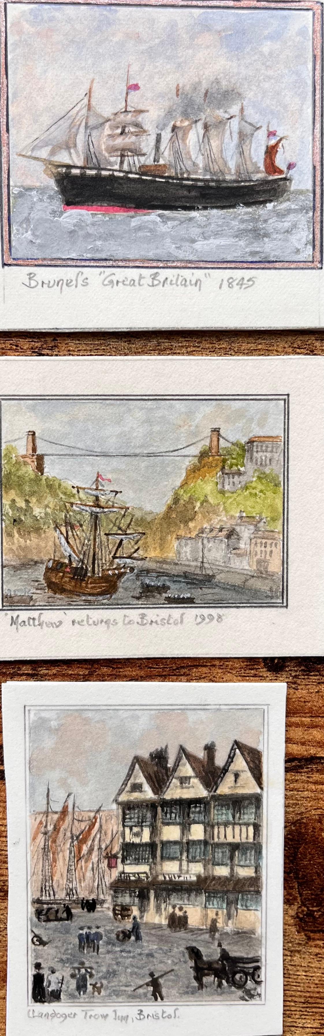 Jack Grunwell Landscape Painting – Satz von drei maritimen Miniatur-Aquarellen historischer Bristol-Schiffe