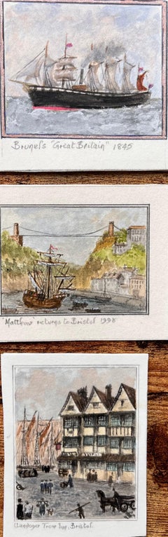 Set of Three Maritime Miniature Watercolors of Historic Bristol Ships